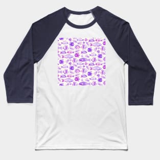 Purple Funky Fishes Baseball T-Shirt